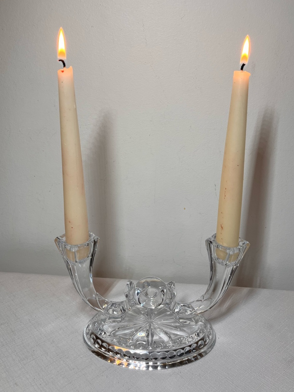 Vintage Crystal candelabra, Art Deco double candle holder - Clear Glass